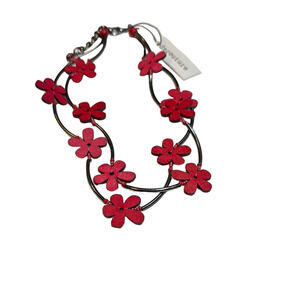 NWT Decouture Red Flower Double Strand Statement Necklace